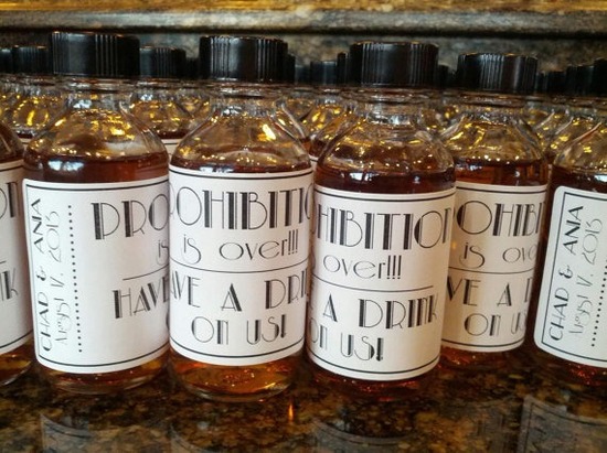 Whiskey wedding favors 1920s theme