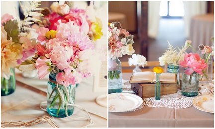 romantic wedding centerpieces pink peonies mason jars