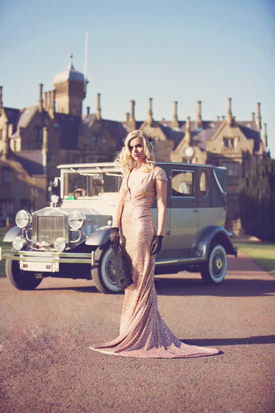 Gold sequin wedding dress gatsby glamour