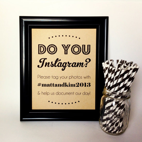 Instagram wedding sign with couples hash tag