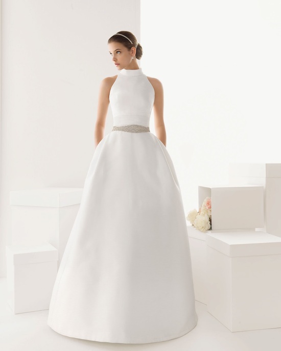 High neck wedding dress with pockets by Rosa Clara