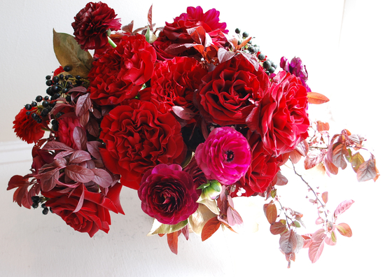 Bold red and hot pink wedding flowers