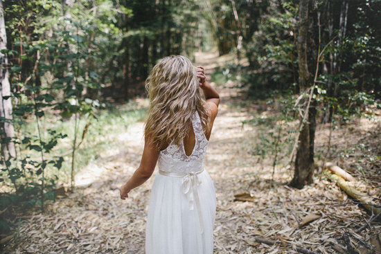 Bohemian wedding dress lace keyhole back