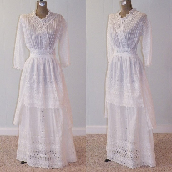 photo of Antique Edwardian 1910s wedding dress with sleeves