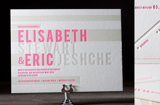 wedding invitations 2012 letterpress bright pink khaki