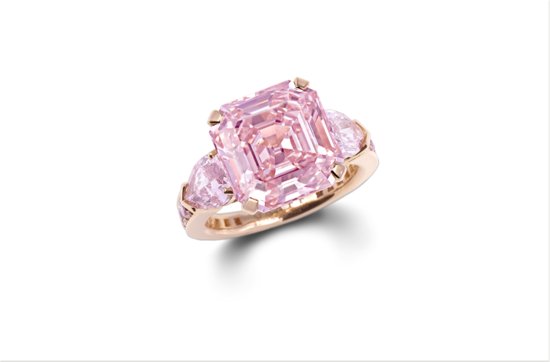 photo of Fancy pink diamond emerald cut engagement ring in rose gold 9 ct