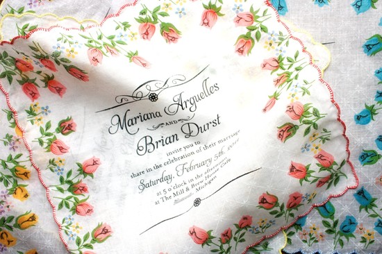 photo of Hand painted hankie wedding invitations