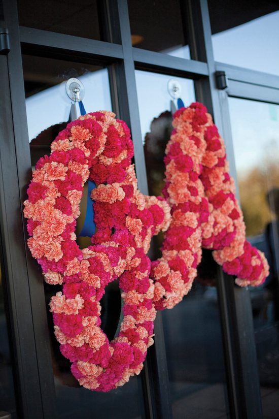colorful real wedding pink peach wedding ceremony flowers