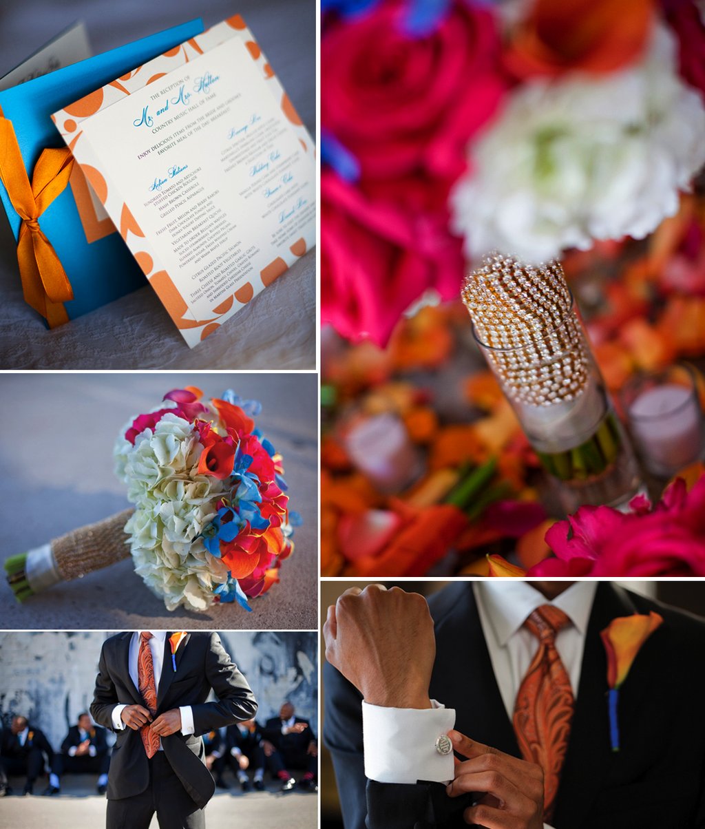 Colorful-african-american-wedding-orange-blue-wedding-invites-pink-bridal-bouquet.full