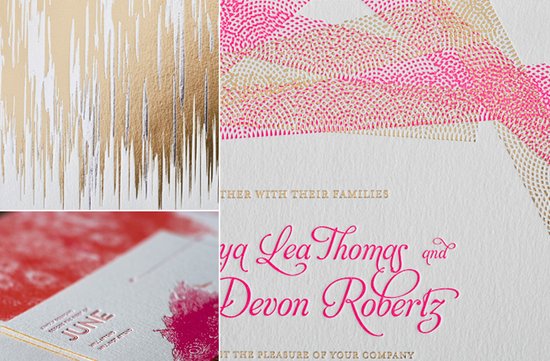 2012 wedding trends modern letterpress invitations gold pink