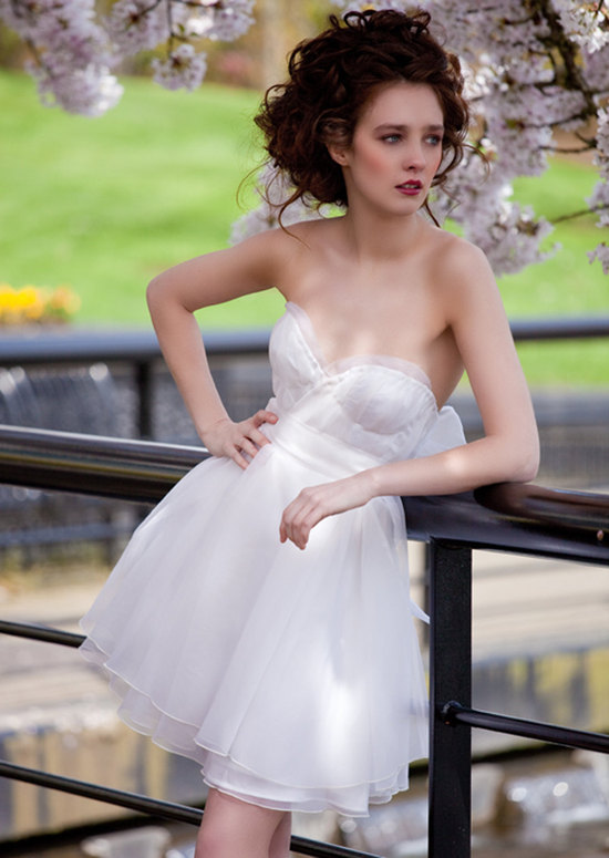 photo of Cherry Bomb silk wedding reception dress by Claire LaFaye