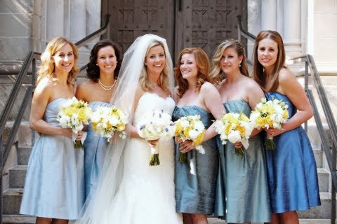 blue bridesmaids dresses strapless mix match