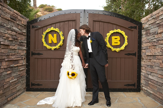 Unique wedding wreaths of daisies with couples initials