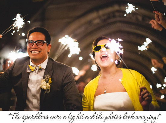 Sparkler wedding sendoff funky bride and groom