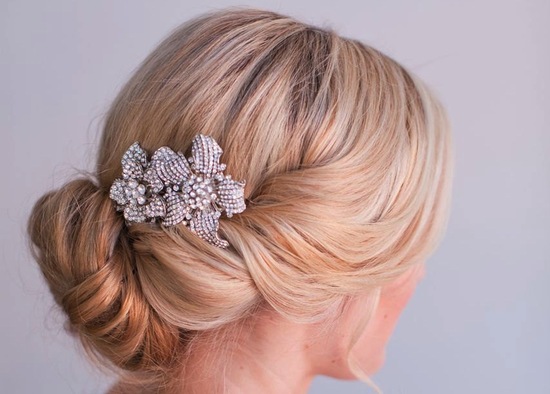 rhinestone double flower wedding hair clip