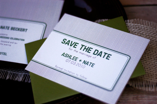 Modern striped wedding save the date olive white purple