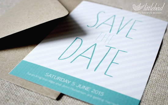 Modern stripes wedding save the date aqua gray