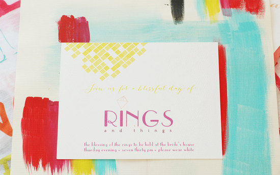 Neon diamonds modern wedding invitations