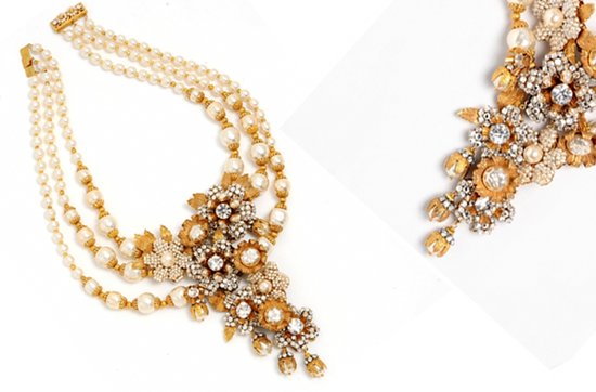 Gold wedding jewelry- pearl and gold antique-inspired bridal necklace