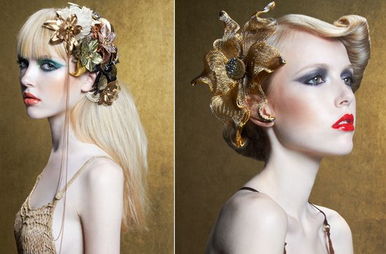 Gold wedding jewelry- haute couture bridal headpieces by Colette Malouf