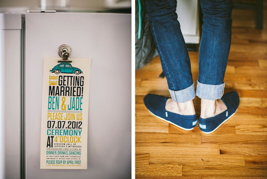 hipster wedding invitation and shoes
