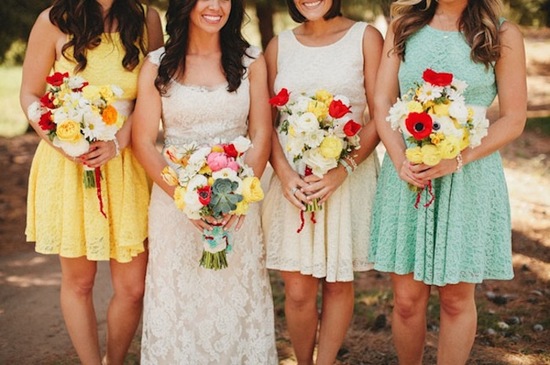 whimsical dr seuss themed wedding reception bridesmaids bouquets