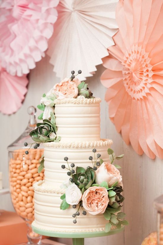 photo of Minted Branch wedding cake in ivory blush and sage