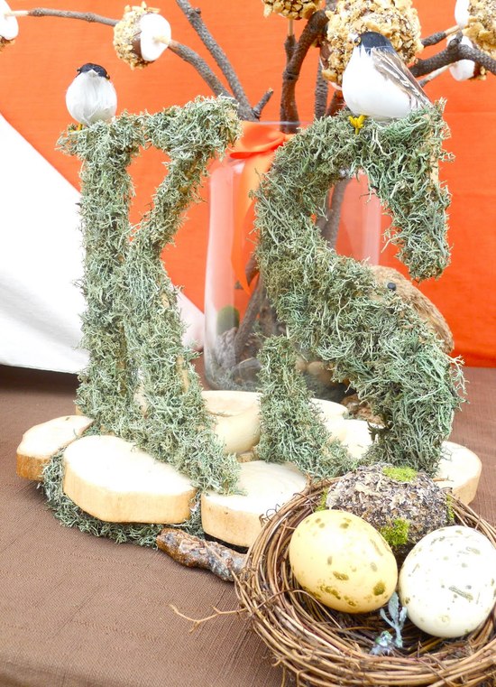 Mossy wedding initials table decor