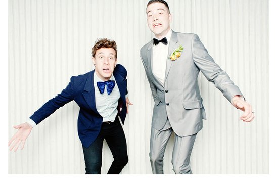 photo of Quirky Chic Grooms Wearing Bow Ties