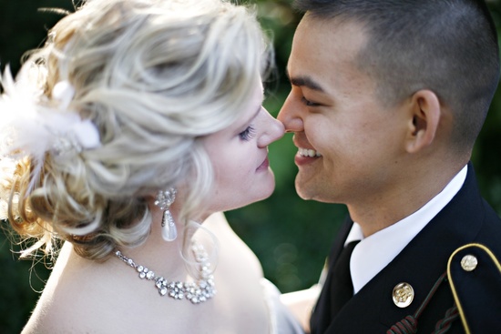 Real weddings with military grooms in uniform- bride and groom kiss