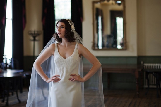 Chapel Length Bridal Veil With Floral Trim