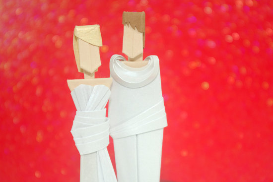 Bride And Groom Origami Wedding Cake Toppers
