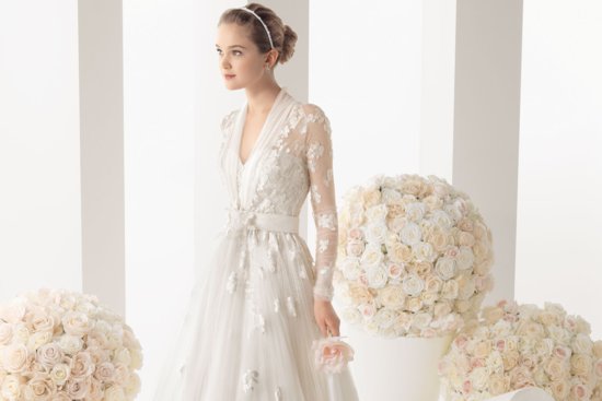 Two by Rosa Clara wedding dress with sheer petal adorned sleeves