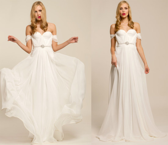 Off The Shoulder Silk Wedding Dress With Crystal Seash