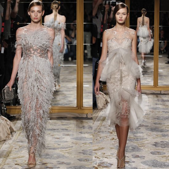Vintage-inspired Marchesa wedding dress and reception dress with feather and beading embellkishement