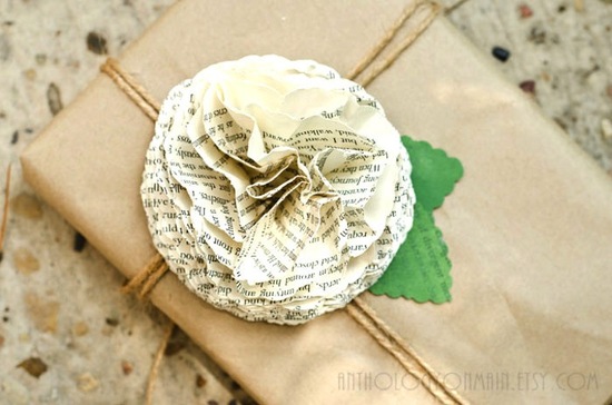 book page rosette to adorn wedding reception place settings