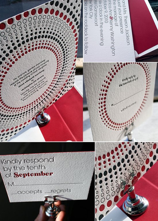 Red and ivory letterpress wedding invitations
