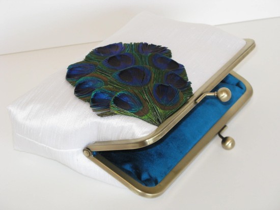 photo of Cascading Peacock white wedding clutch by Mermaids Dream