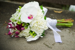 photo of Outdoor Real Wedding in Colorado: Purple and Damask