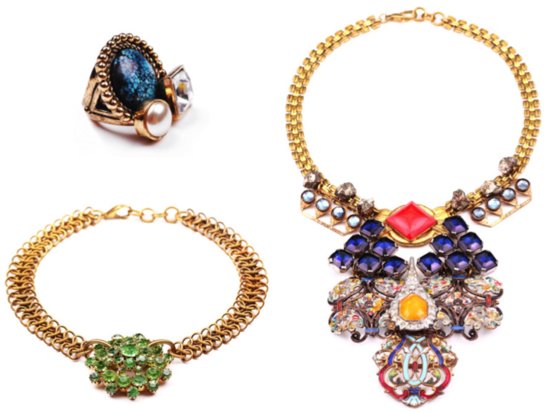 Gold statement wedding jewelry and a bride's something blue