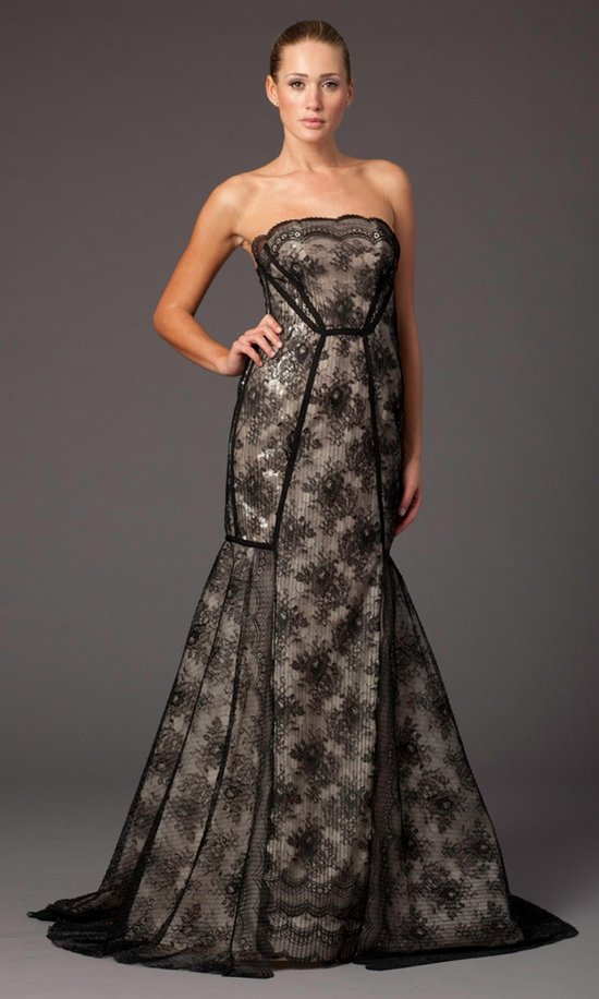 Strapless trumpet lace bridesmaid gown