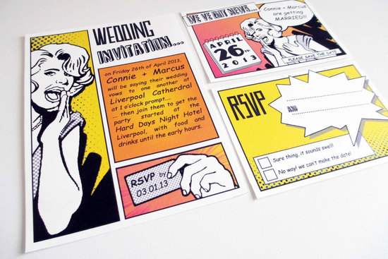 Retro comic pop art wedding invitation
