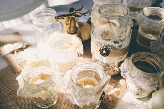 Portland real wedding romantic goth mason jar centerpieces