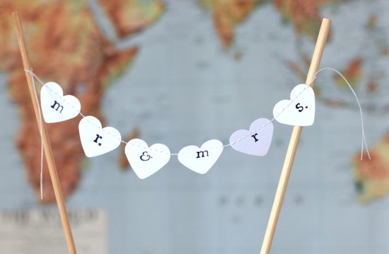 Hearts bunting wedding cake topper