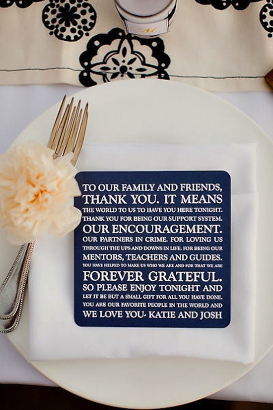 photo of Thank You Note for Guests at Wedding Reception
