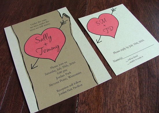 photo of Modern initial heart in tree eco-friendly wedding invitation by Rethink Ink