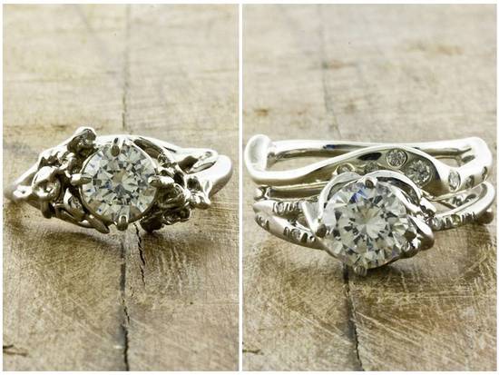 Ethical diamond engagement rings with organic recycled white gold settings
