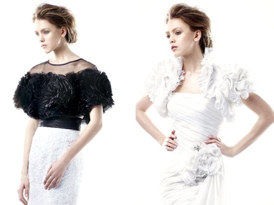 High-fashion black and white bridal boleros by Enzoani