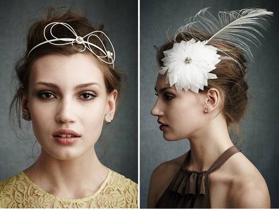 Romantic Anthropologie-inspired bridal headband and feather fascinator from BHLDN