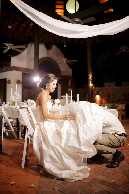 Garter toss at a destination wedding